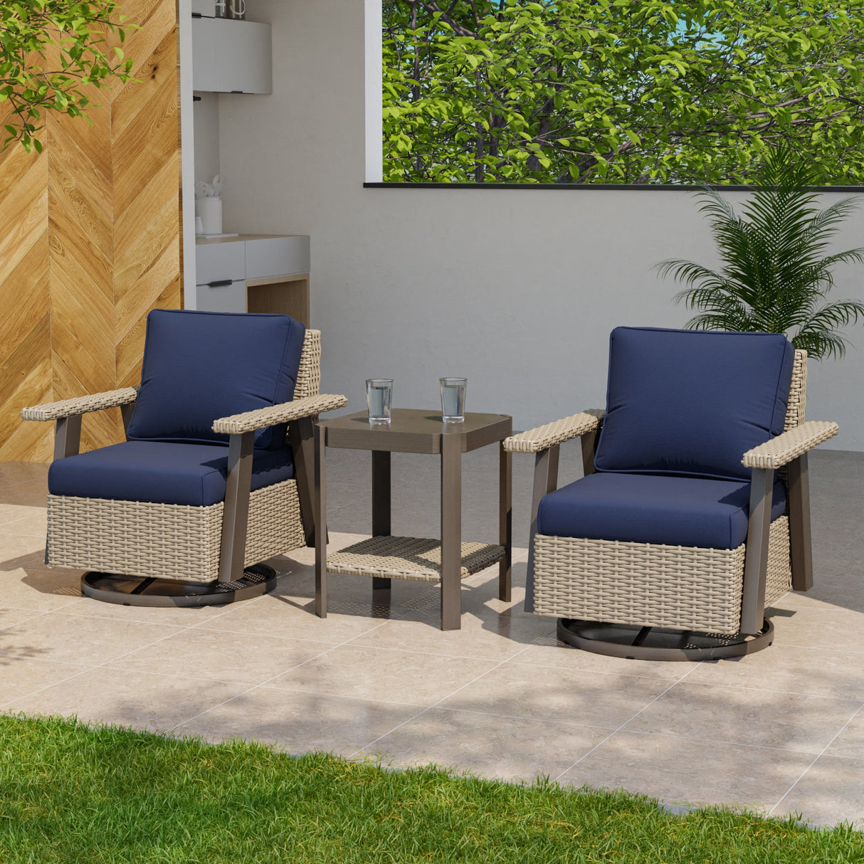 Classic Wicker Patio Bistro Set of 3, Beige/Beige, Red, Dark Blue, Tan, Black - Eagle Peak Custom Canopy Tent