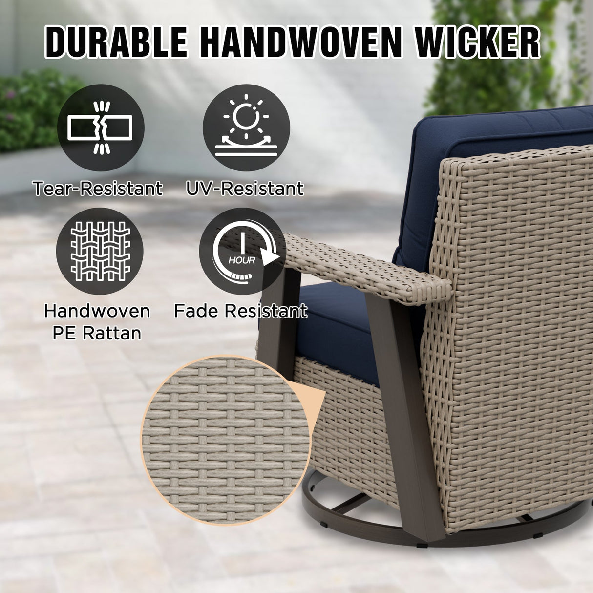 Classic Wicker Patio Bistro Set of 3, Beige/Beige, Red, Dark Blue, Tan, Black - Eagle Peak Custom Canopy Tent