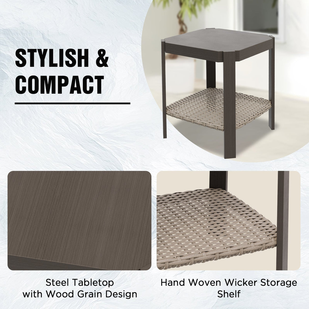 Classic Wicker Patio Side Table, Brown/Beige - Eagle Peak Custom Canopy Tent