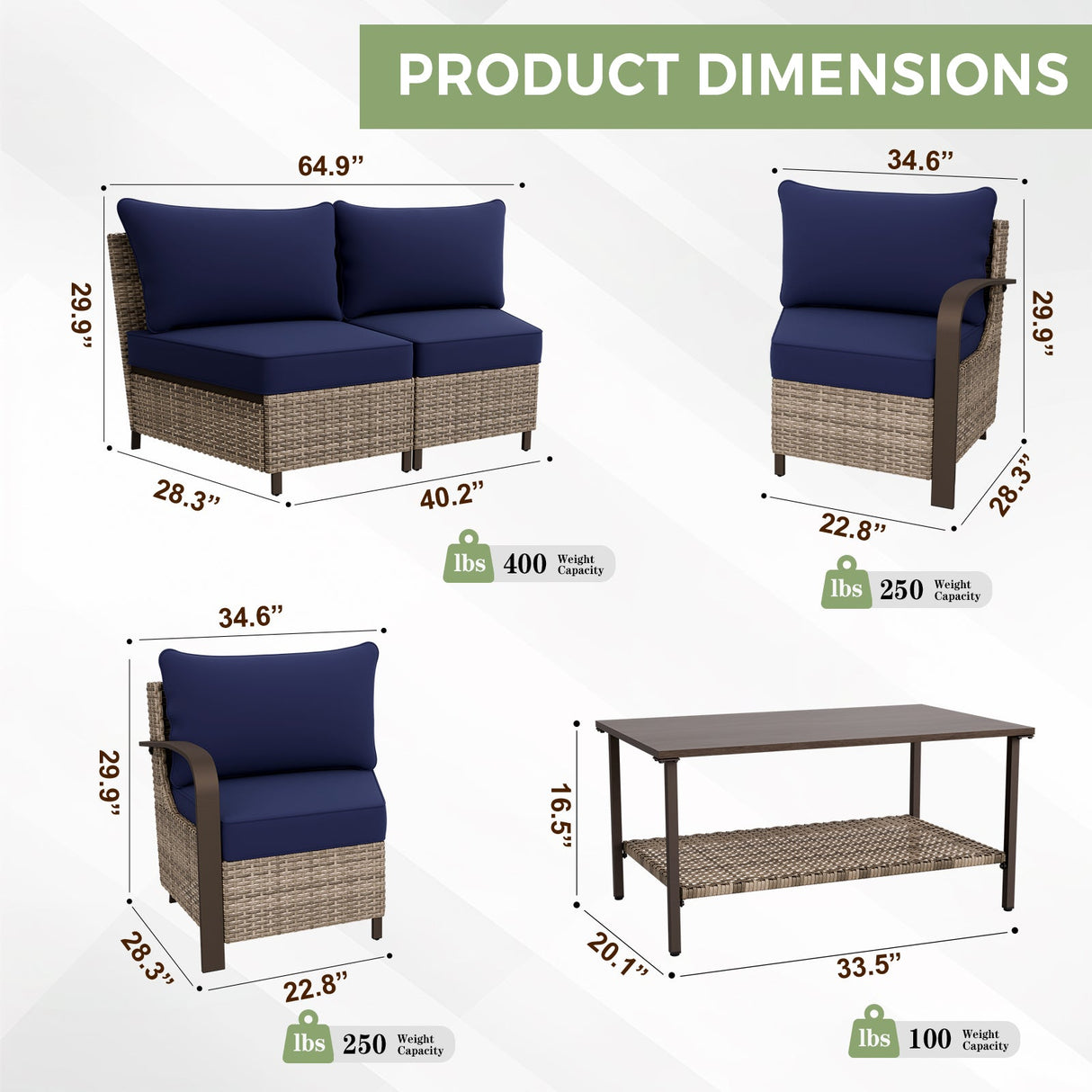 Coastal Vista Outdoor Patio Furniture Set w/ Sectional Sofas, and Coffee Table, Seats 4 - Eagle Peak Custom Canopy Tent