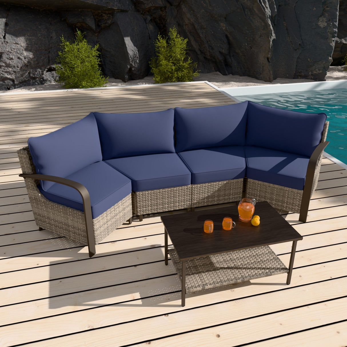 Coastal Vista Outdoor Patio Furniture Set w/ Sectional Sofas, and Coffee Table, Seats 4 - Eagle Peak Custom Canopy Tent