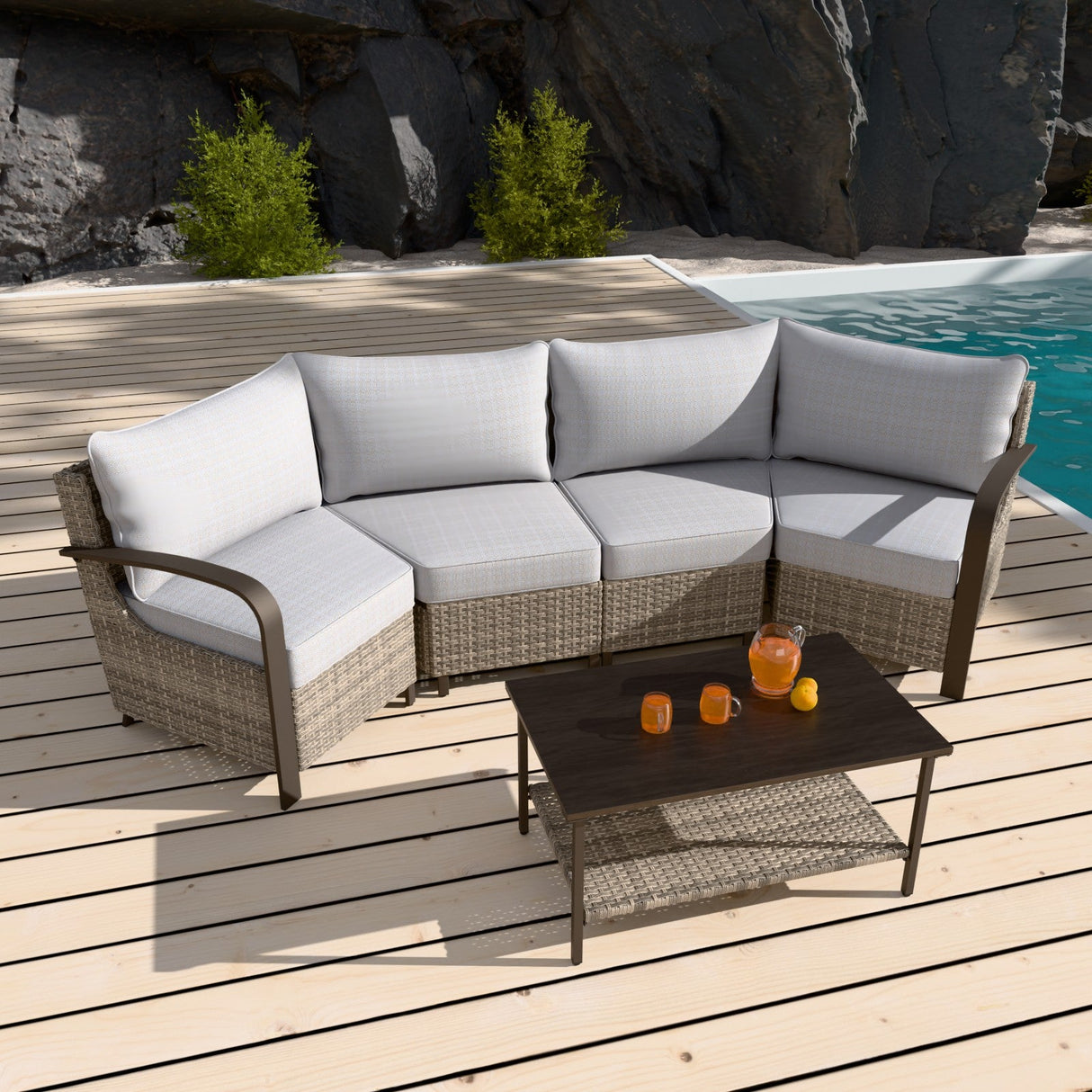 Coastal Vista Outdoor Patio Furniture Set w/ Sectional Sofas, and Coffee Table, Seats 4 - Eagle Peak Custom Canopy Tent