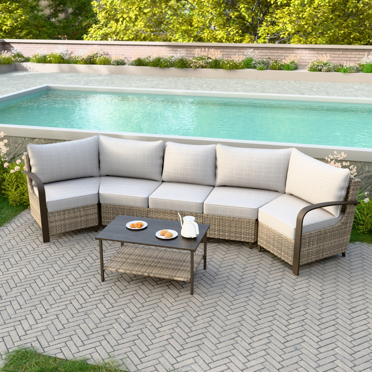 Coastal Vista Outdoor Patio Furniture Set w/ Sectional Sofas, and Coffee Table, Seats 5 - Eagle Peak Custom Canopy Tent