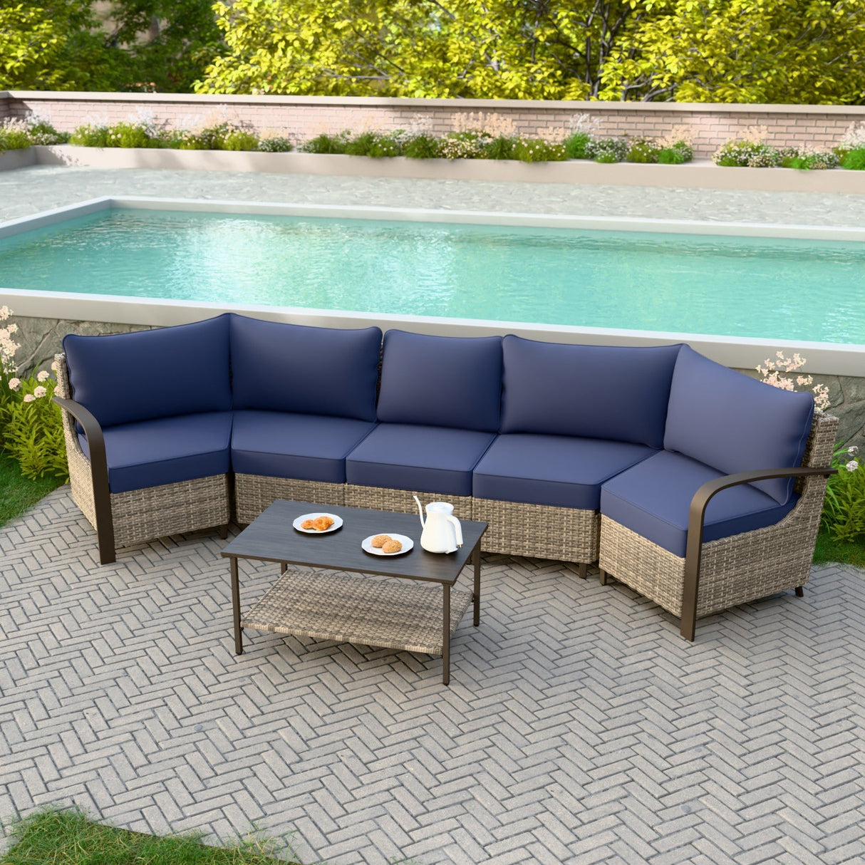Coastal Vista Outdoor Patio Furniture Set w/ Sectional Sofas, and Coffee Table, Seats 5 - Eagle Peak Custom Canopy Tent