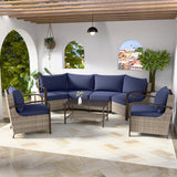 Coastal Vista Patio Furniture Set w/Curved Sectional Sofas, Coffee Table, Chairs - Eagle Peak Custom Canopy Tent