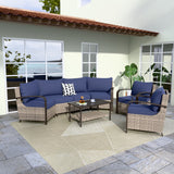 Coastal Vista Patio Furniture Set w/Curved Sectional Sofas, Coffee Table, Chairs - Eagle Peak Custom Canopy Tent