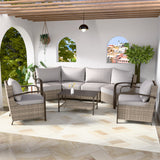 Coastal Vista Patio Furniture Set w/Curved Sectional Sofas, Coffee Table, Chairs - Eagle Peak Custom Canopy Tent