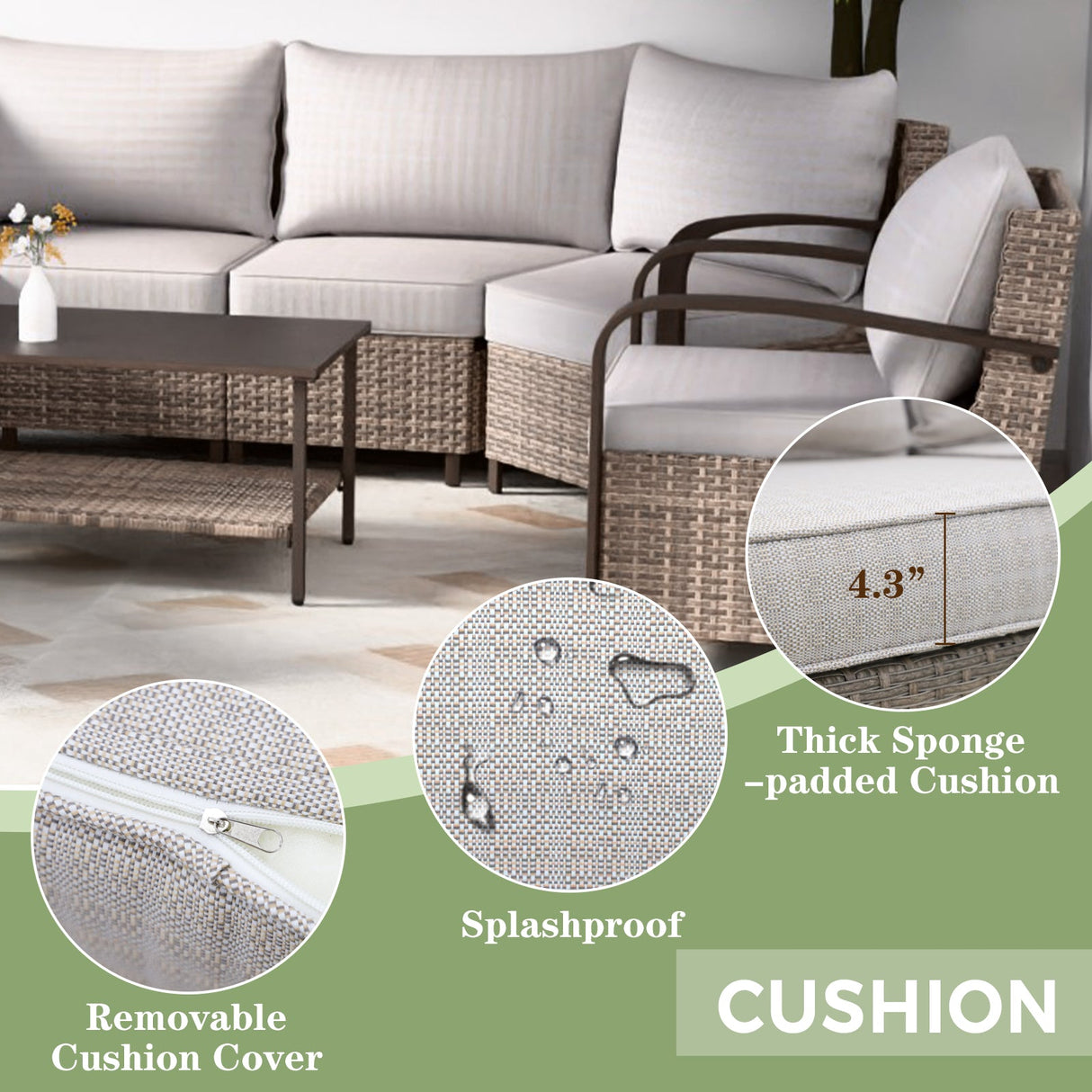 Coastal Vista Patio Furniture Set w/Curved Sectional Sofas, Coffee Table, Chairs - Eagle Peak Custom Canopy Tent