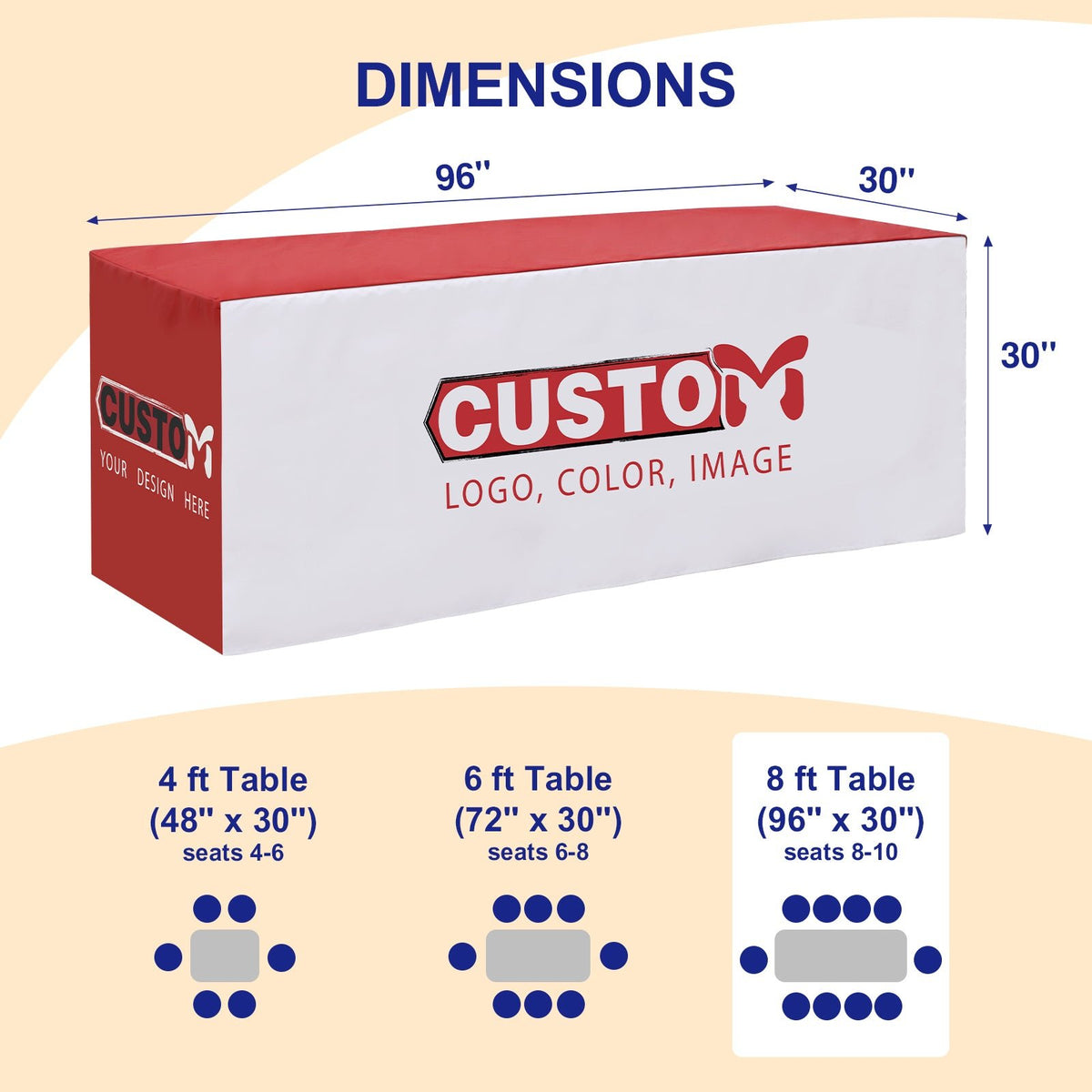 Custom Printed Standard Fit Cover with Your Logo and Design, 4/6/8ft - Eagle Peak®