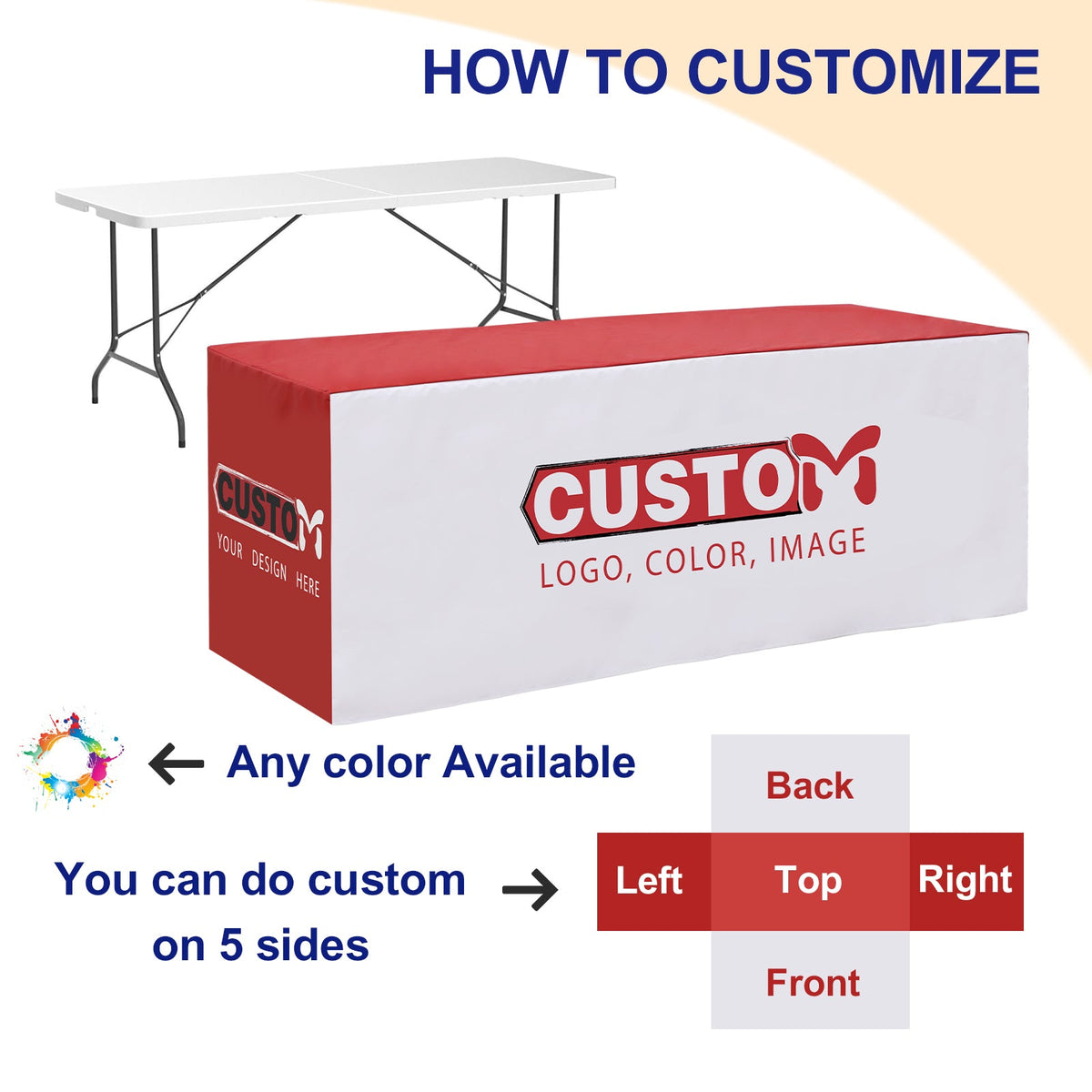 Custom Printed Standard Fit Cover with Your Logo and Design, 4/6/8ft - Eagle Peak®