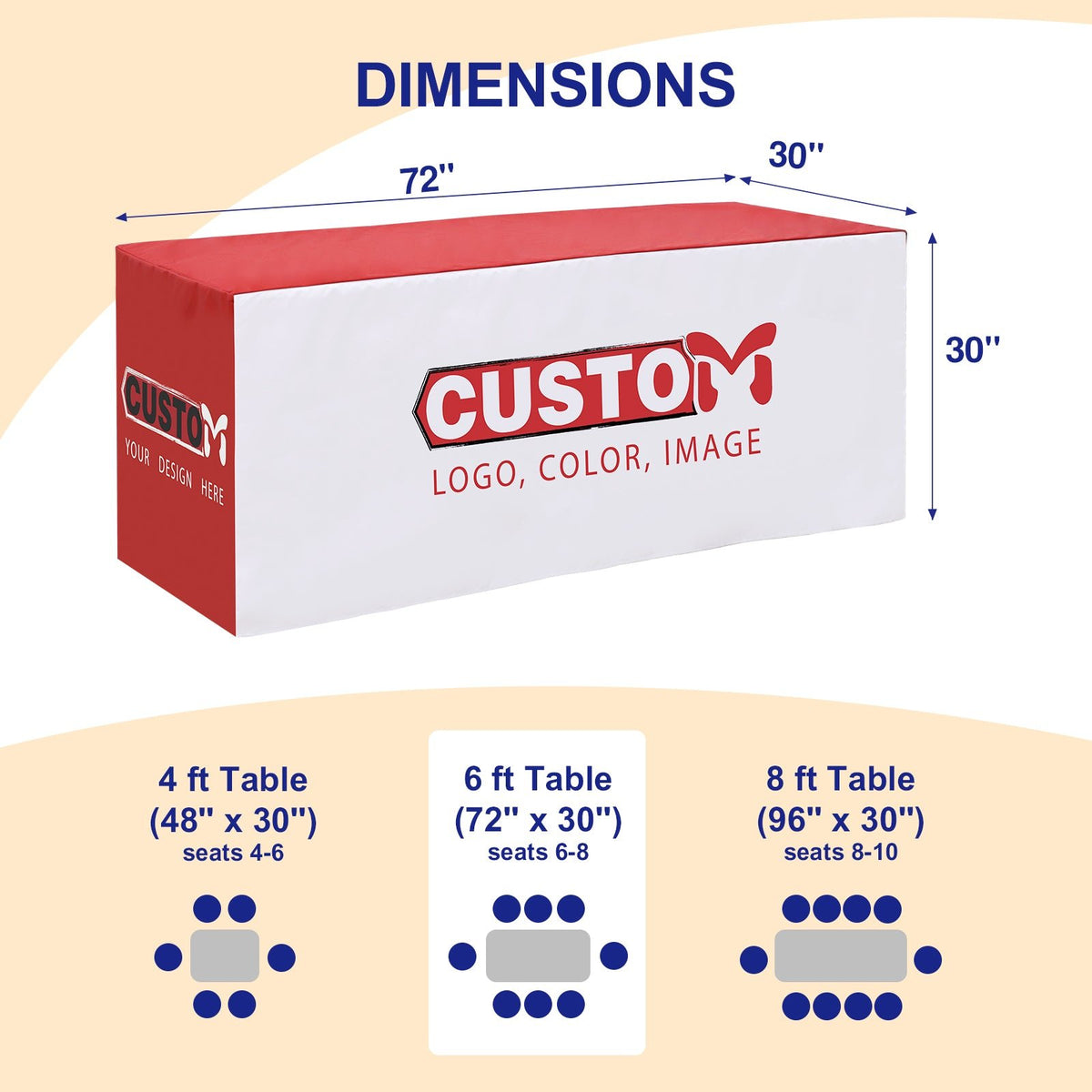 Custom Printed Standard Fit Cover with Your Logo and Design, 4/6/8ft - Eagle Peak®