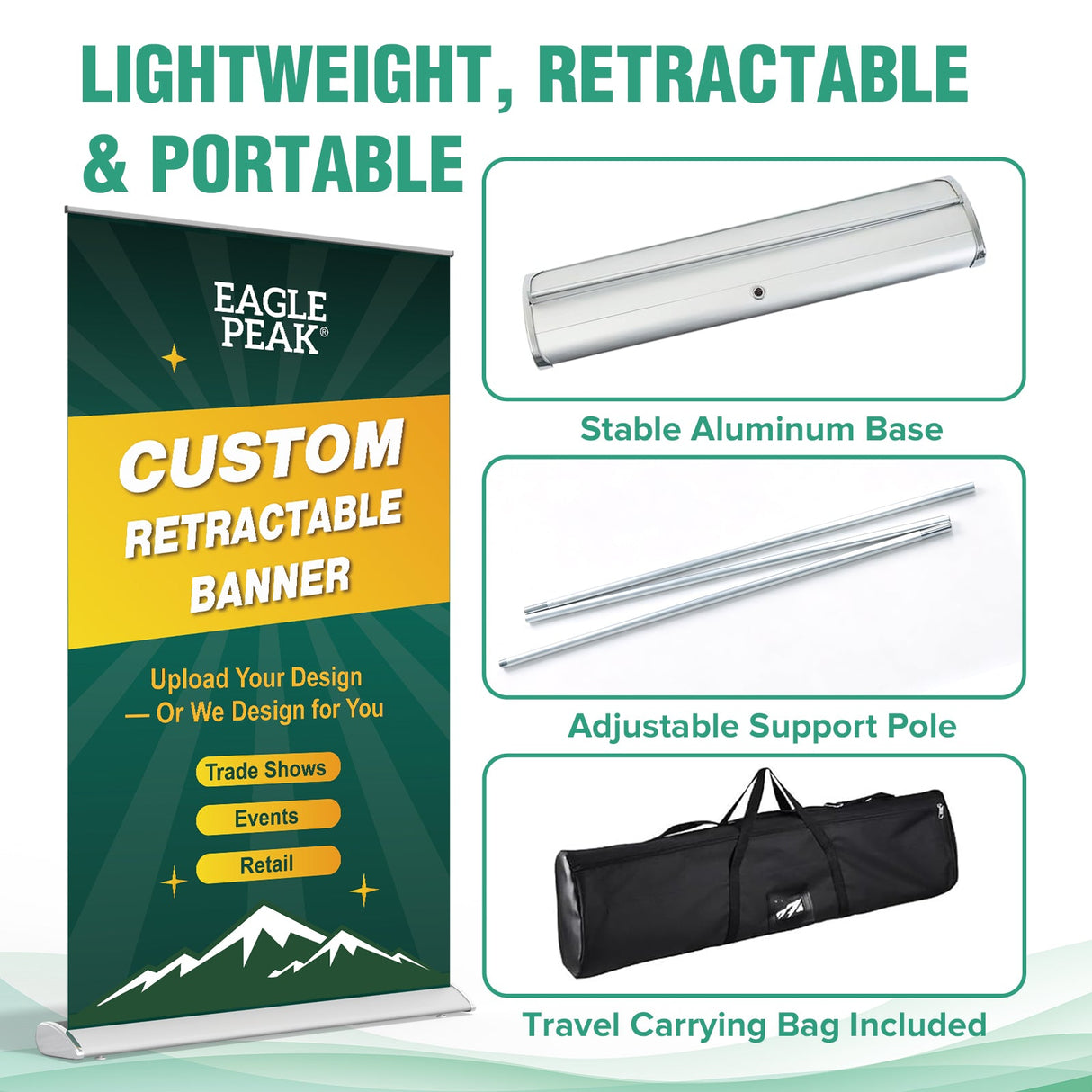 Custom Retractable Banner Stand with Your Business Logo - Eagle Peak