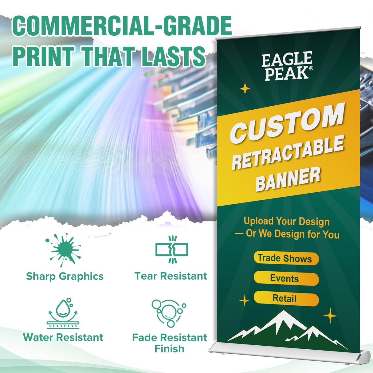 Custom Retractable Banner Stand with Your Business Logo - Eagle Peak