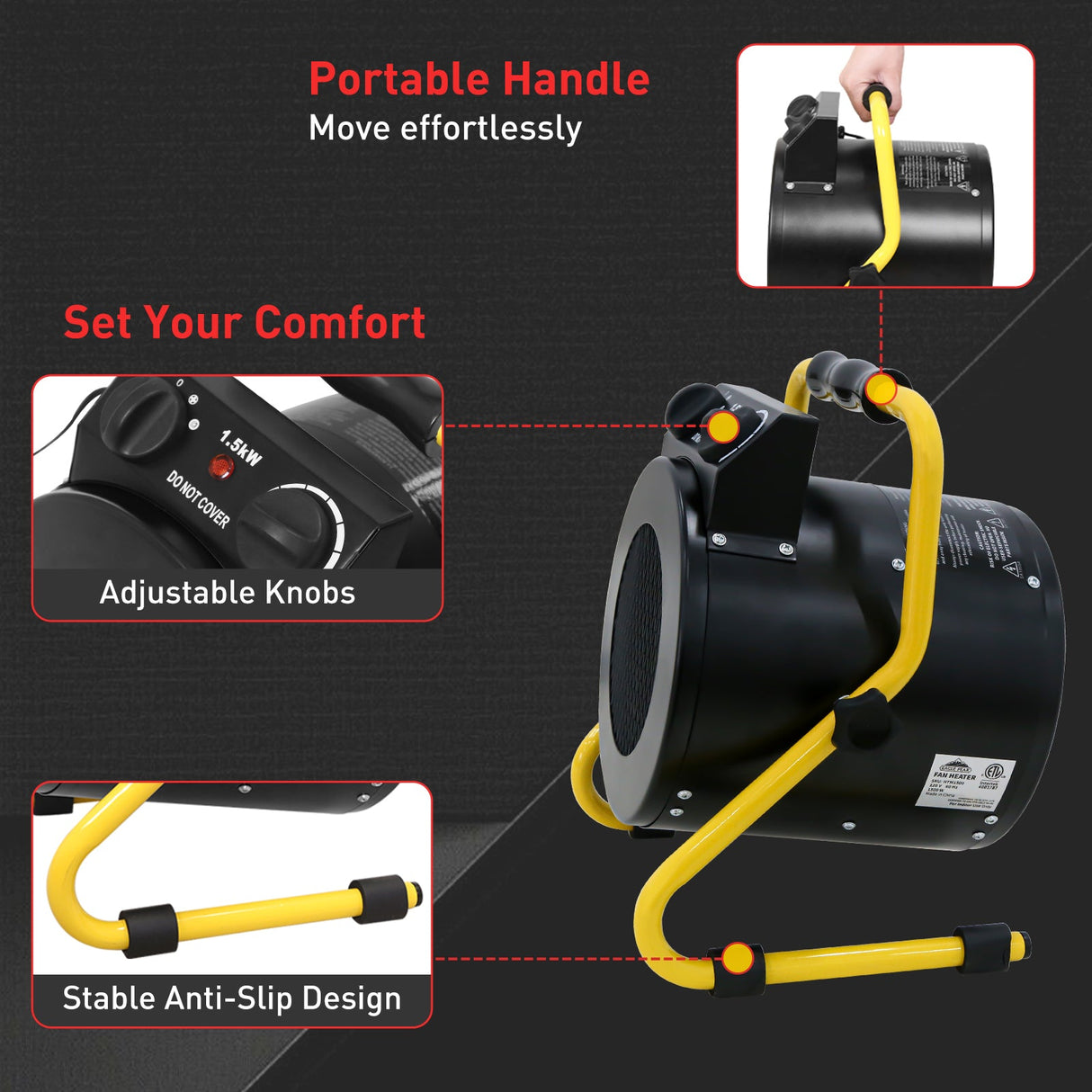 EAGLE PEAK 1500W Greenhouse Heater with Thermostat,black - Eagle Peak Custom Canopy Tent