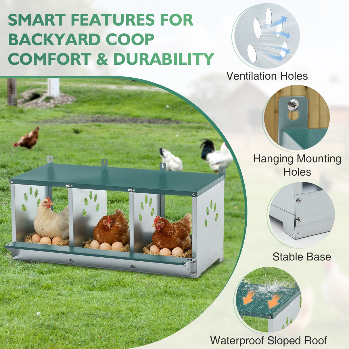 EAGLE PEAK 3/4/6/8/10 - Hole Wall Mounted Chicken Nesting Box (Green) - Eagle Peak Custom Canopy Tent