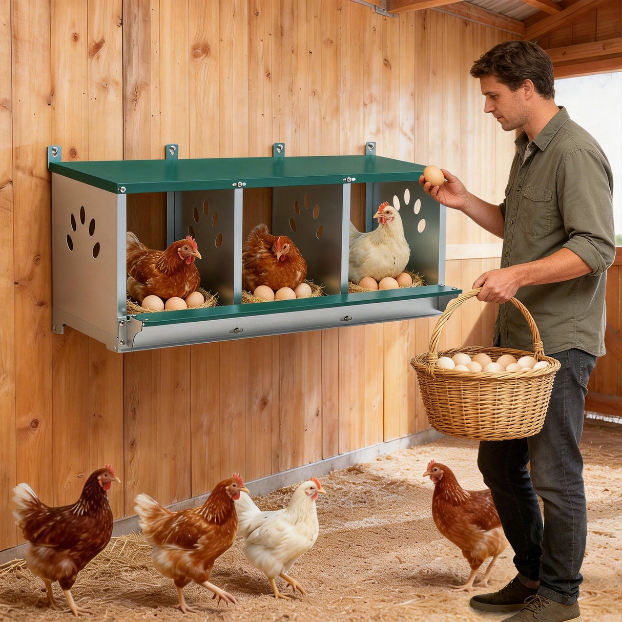 EAGLE PEAK 3/4/6/8/10 - Hole Wall Mounted Chicken Nesting Box (Green) - Eagle Peak Custom Canopy Tent