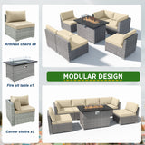 EAGLE PEAK 7 Piece Outdoor Wicker Patio Furniture Set with Fire Table, Outdoor PE Rattan Sectional Conversation Set with Seating for 6 People - Eagle Peak Canopy and Outdoor Products
