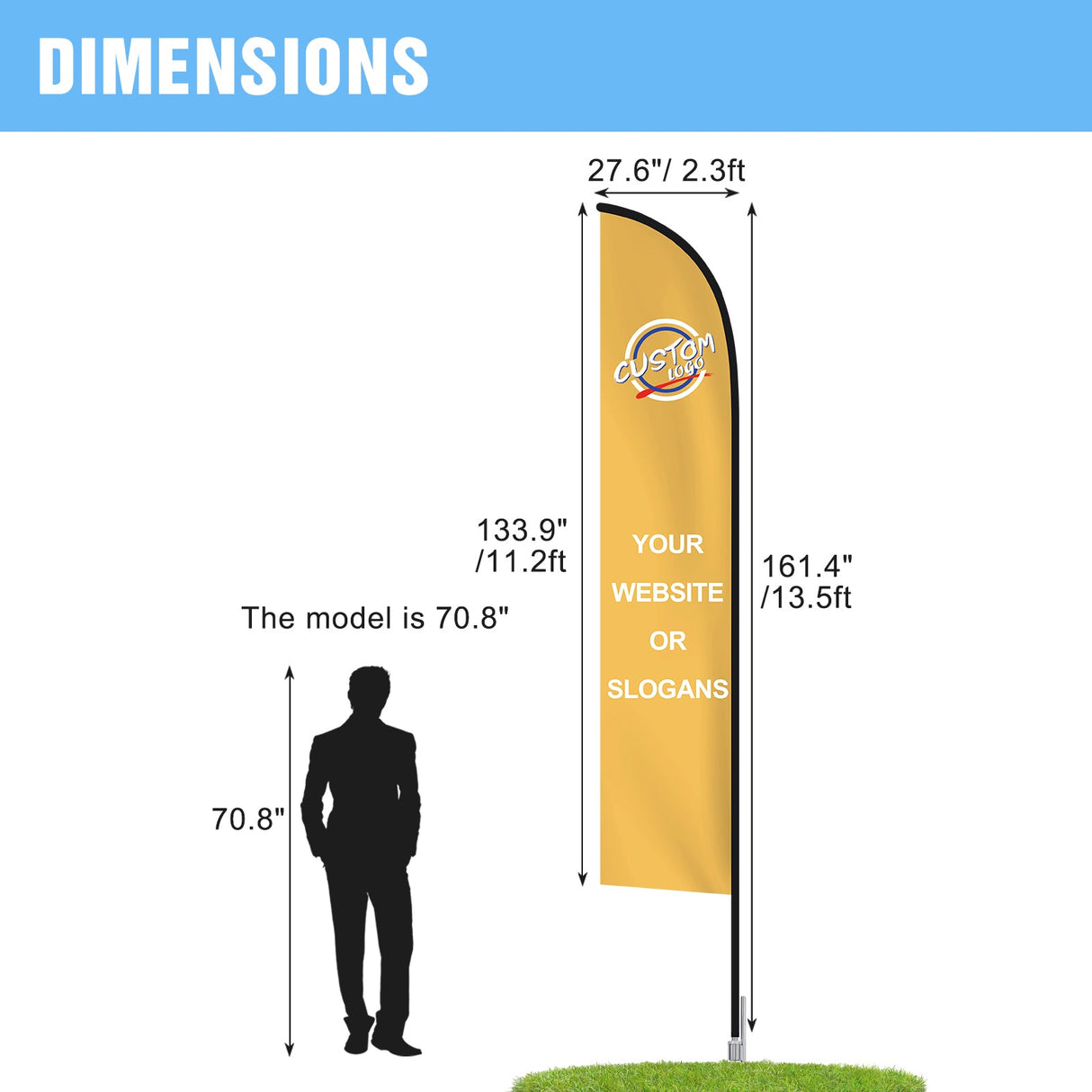 EAGLE PEAK Custom Printed Feather Flags with Your Logo, Single Sided Print, includes Ground Spike Base & Carry Bag, 13.5x2.3 ft - Eagle Peak Custom Canopy Tent