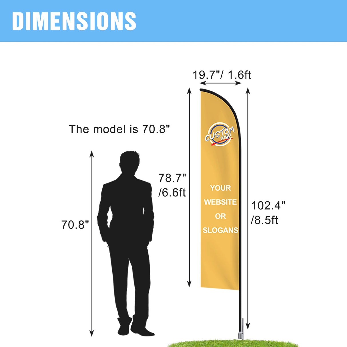 EAGLE PEAK Custom Printed Feather Flags with Your Logo, Single Sided Print, includes Ground Spike Base & Carry Bag, 19.7×78.7 in - Eagle Peak Custom Canopy Tent