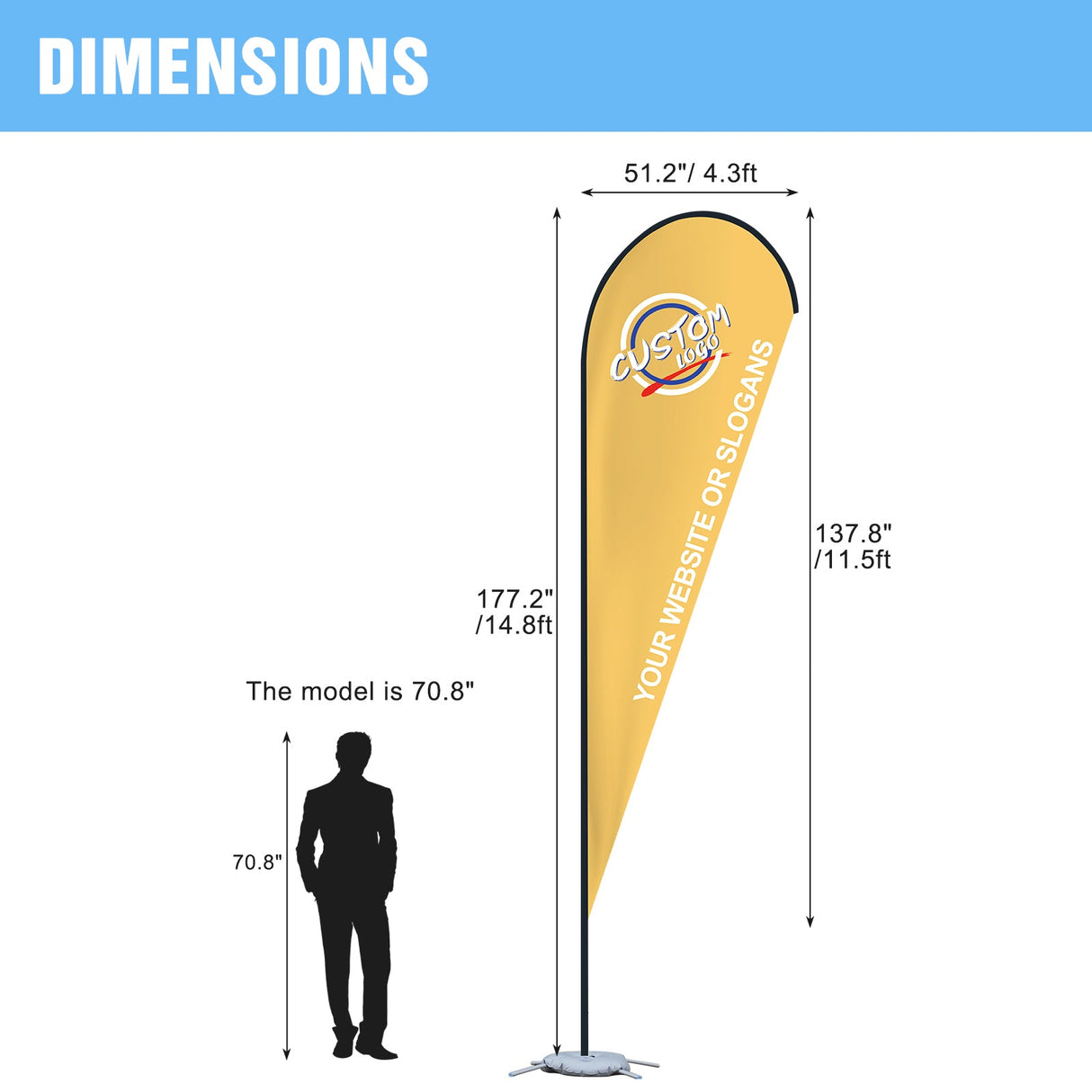 EAGLE PEAK Custom Printed Teardrop Flags with Your Logo, Single Sided Print, includes Folding Cross Base, Weight Bag & Carry Bag, 51.2×137.8 in - Eagle Peak Custom Canopy Tent