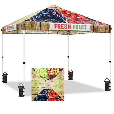 Eagle Peak SHADE GRAPHiX Easy Setup 10x10 Pop Up Canopy Tent with Digital Printed Fruit - Eagle Peak Custom Canopy Tent