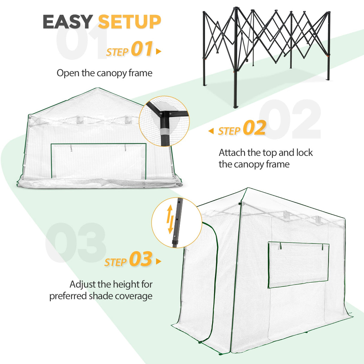 Easy Setup 10x5 Portable Lean to Pop Up Greenhouse - Eagle Peak Custom Canopy Tent
