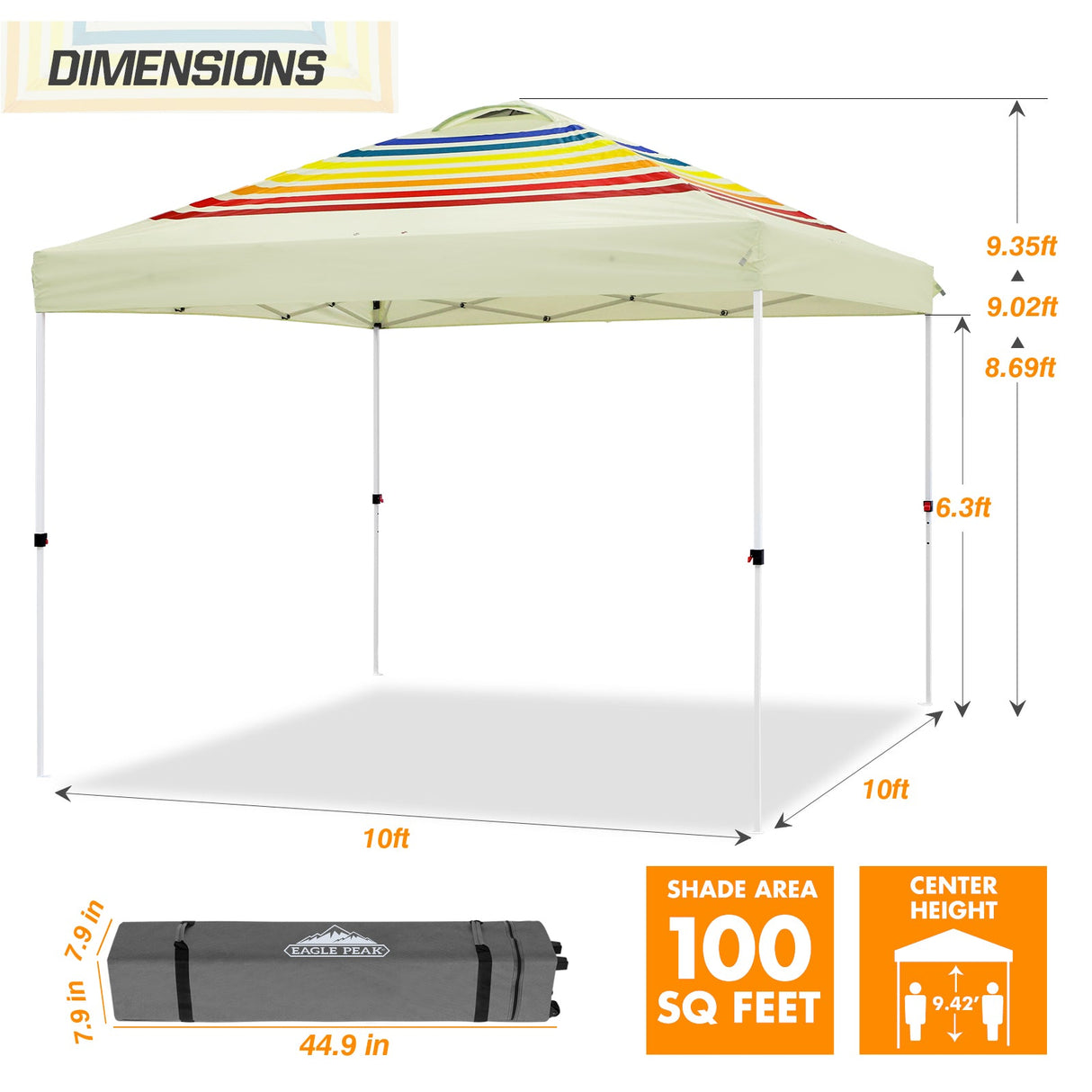 Easy Setup Straight Leg 10x10 Pop Up Canopy Tent Graphix Top w/ 100 sqft of Shade - Eagle Peak Custom Canopy Tent