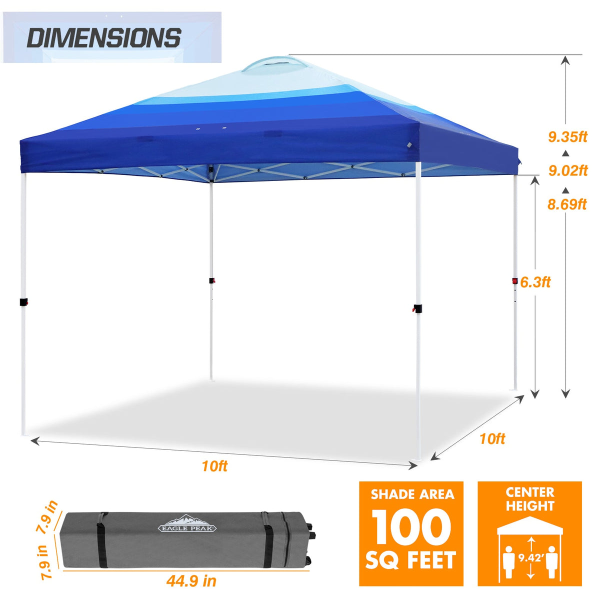 Easy Setup Straight Leg 10x10 Pop Up Canopy Tent Graphix Top w/ 100 sqft of Shade - Eagle Peak Custom Canopy Tent
