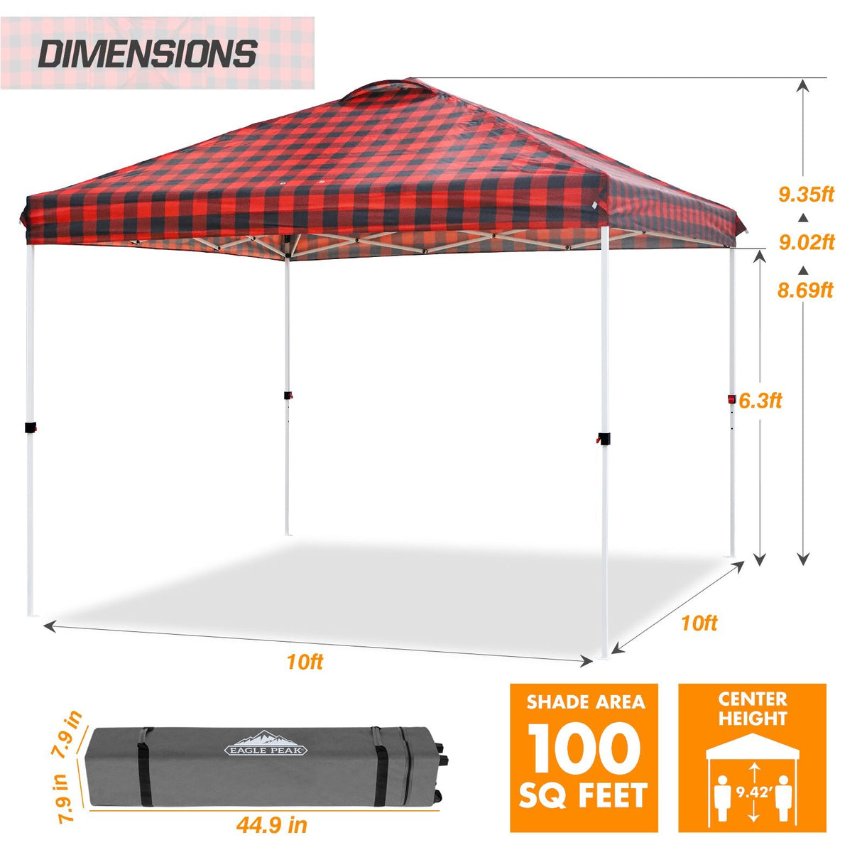 Easy Setup Straight Leg 10x10 Pop Up Canopy Tent Graphix Top w/ 100 sqft of Shade - Eagle Peak Custom Canopy Tent