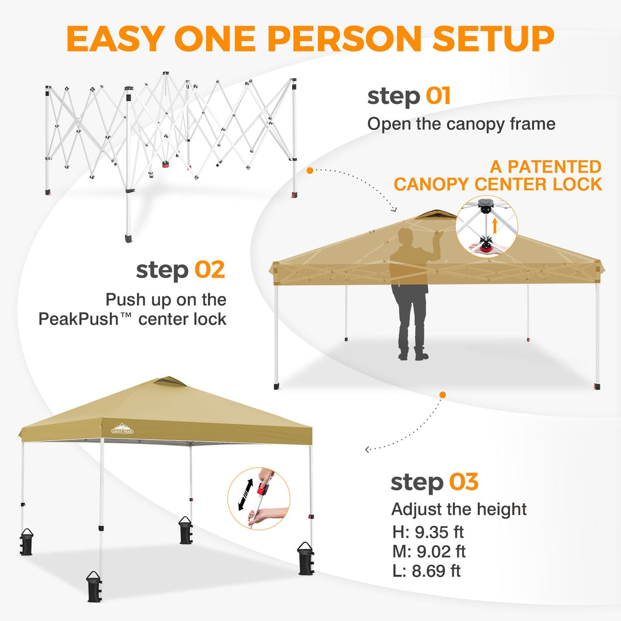 Easy Setup Straight Leg 10x10 Pop Up Canopy Tent w/ 100 sqft of Shade - Eagle Peak®
