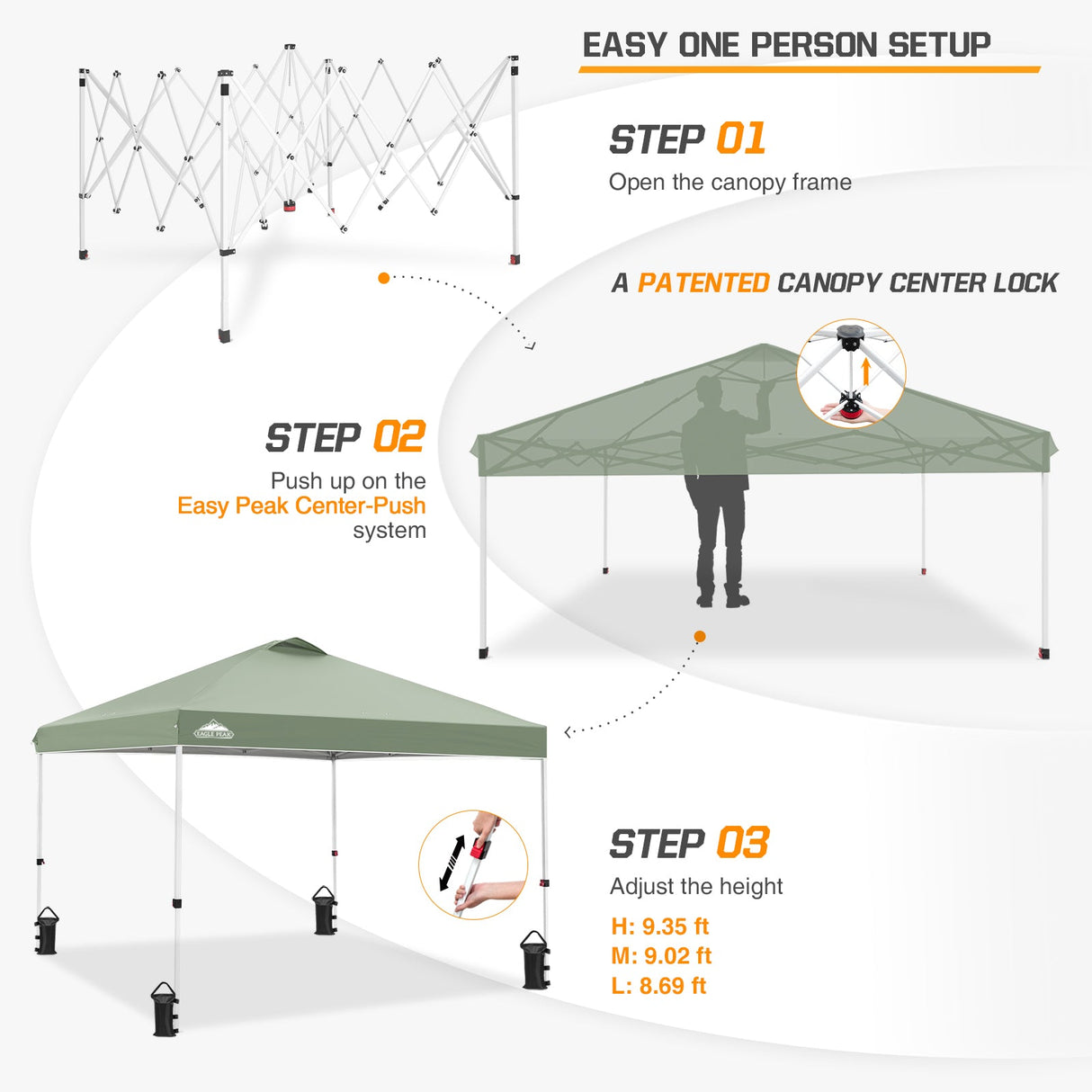 Easy Setup Straight Leg 10x10 Pop Up Canopy Tent w/ 100 sqft of Shade - Eagle Peak Custom Canopy Tent