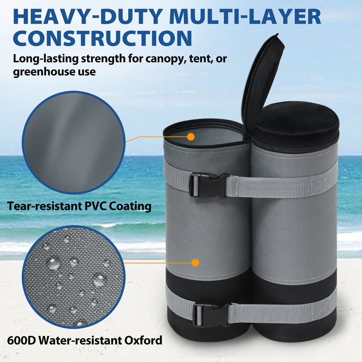Extra Large Sandbags 180 lbs for Canopy Tent, Set of 4/6, Gray - Eagle Peak Custom Canopy Tent