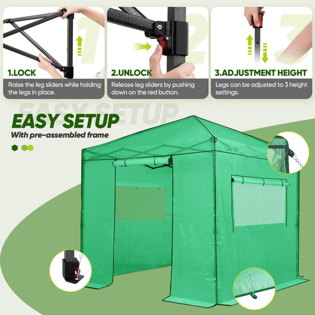 8x8 Portable Walk-in Greenhouse