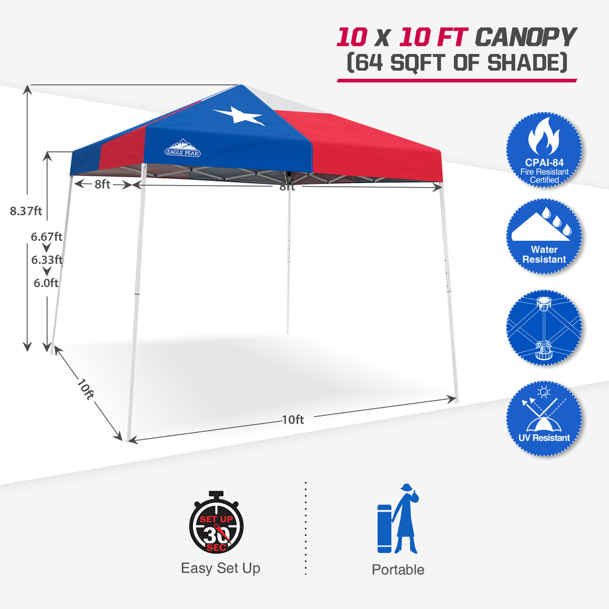 Slant Leg Pop up Canopy Tent, 10x10 Base 8x8 Top