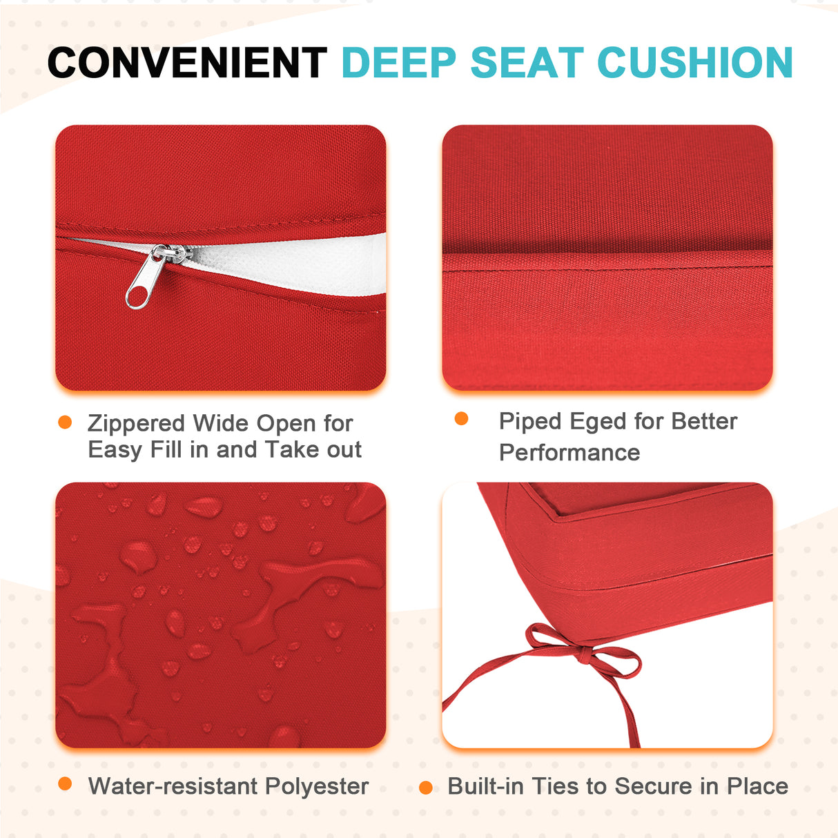 Outdoor Deep Seat Patio Seat Cushion Set, 25x25x5 inch, 2-Piece Back Chair Cushion