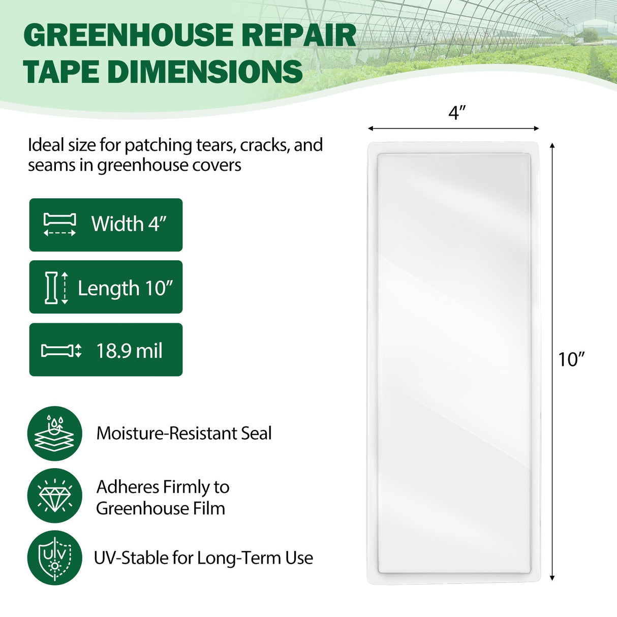 Greenhouse Repair Tape 4”x10”, 4/8 Pack, Clear - Eagle Peak Custom Canopy Tent