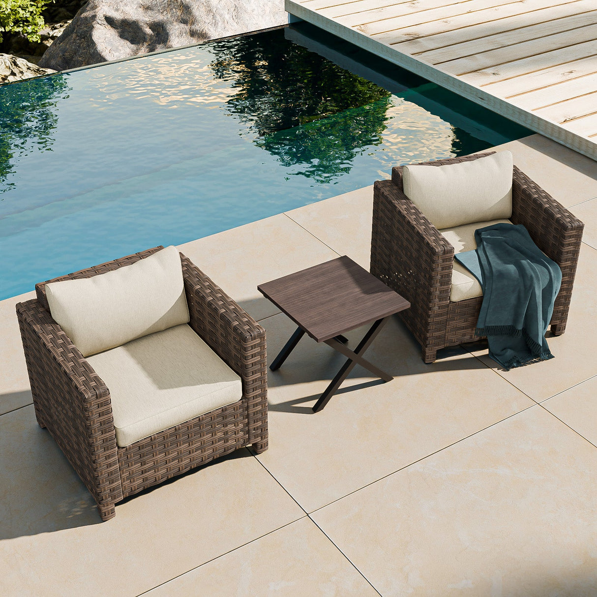 Harbor Haven 3 PCS Wicker Patio Bistro Set, Outdoor Chairs &amp; Side Table - Eagle Peak Custom Canopy Tent