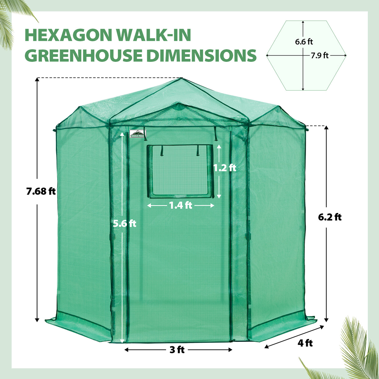 6.6x6.6 ft Hexagon Pop up Greenhouse