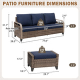 Modern Wicker 3 Piece Outdoor Patio Furniture Set, a 3-Seat Loveseat and 2 Ottomans - Eagle Peak®