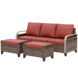 Modern Wicker 3 Piece Outdoor Patio Furniture Set, a 3-Seat Loveseat and 2 Ottomans - Eagle Peak®