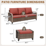Modern Wicker 3 Piece Outdoor Patio Furniture Set, a 3-Seat Loveseat and 2 Ottomans - Eagle Peak®