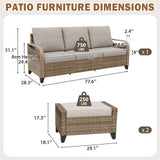 Modern Wicker 3 Piece Outdoor Patio Furniture Set, a 3-Seat Loveseat and 2 Ottomans - Eagle Peak®