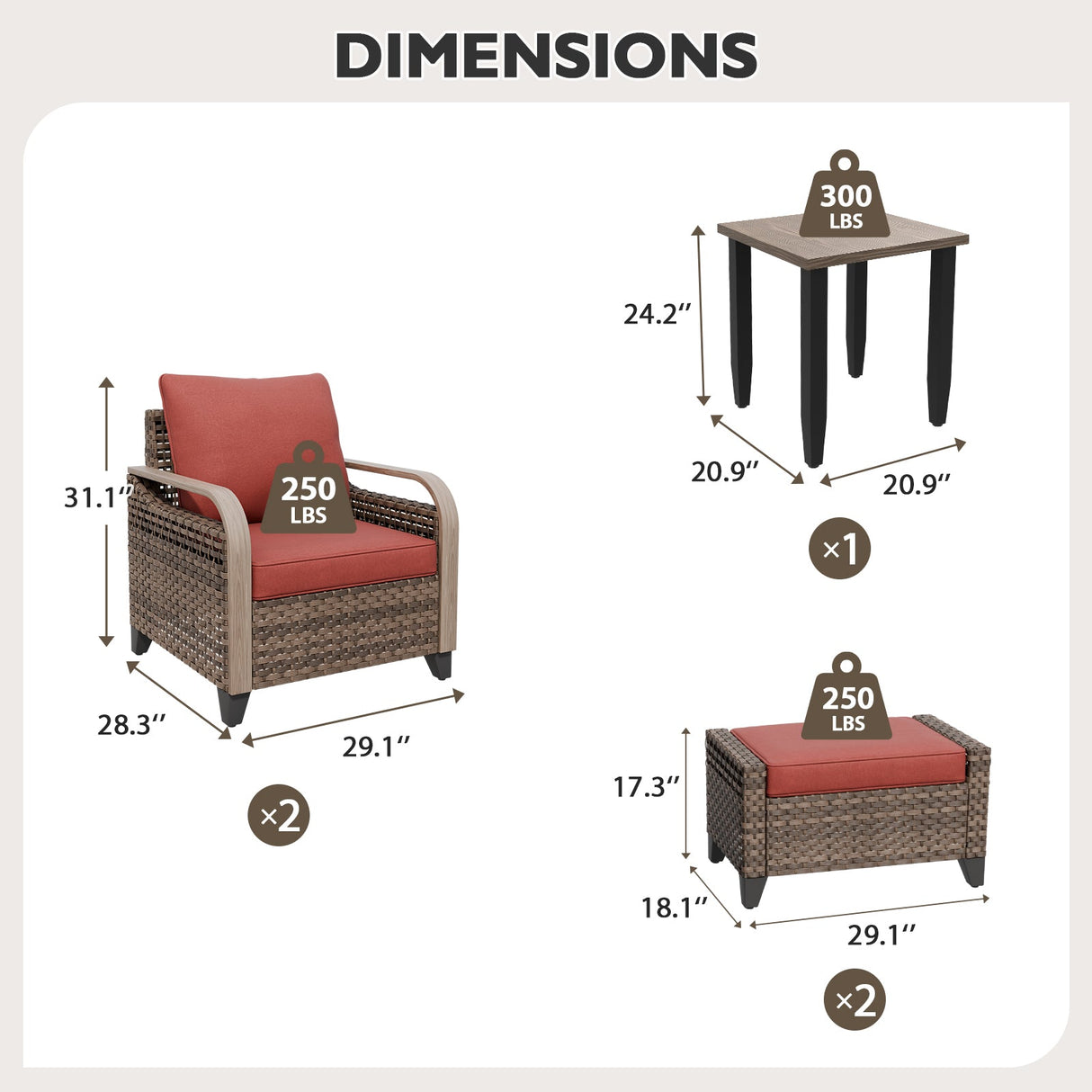 Modern Wicker 5 Piece Furniture Set w/ Patio Chairs, Brown/Gray - Eagle Peak Custom Canopy Tent