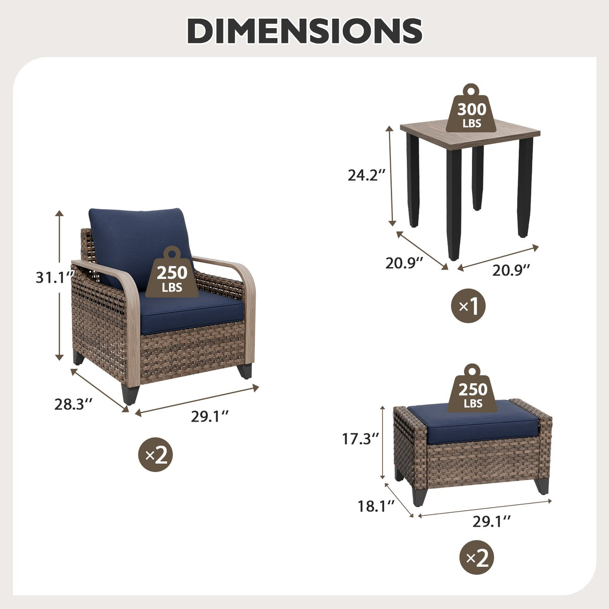 Modern Wicker 5 Piece Furniture Set w/ Patio Chairs, Brown/Gray - Eagle Peak Custom Canopy Tent