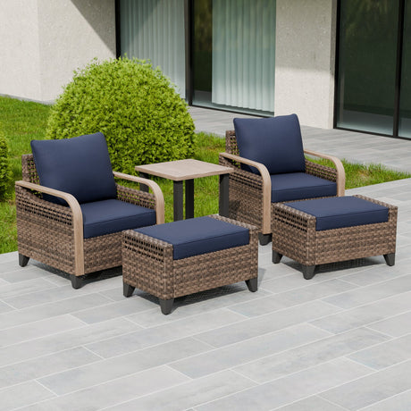 Modern Wicker 5 Piece Furniture Set w/ Patio Chairs, Brown/Gray - Eagle Peak Custom Canopy Tent