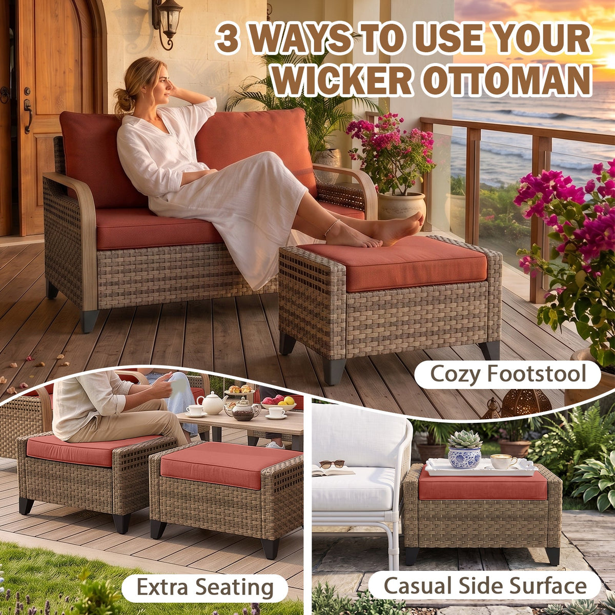 Modern Wicker 5 Piece Furniture Set w/ Patio Chairs, Brown/Gray - Eagle Peak®