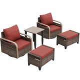 Modern Wicker 5 Piece Furniture Set w/ Swivel Rocking Chairs, Brown/Gray - Eagle Peak Custom Canopy Tent