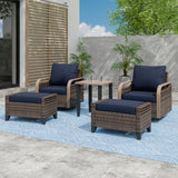 Modern Wicker 5 Piece Furniture Set w/ Swivel Rocking Chairs, Brown/Gray - Eagle Peak Custom Canopy Tent