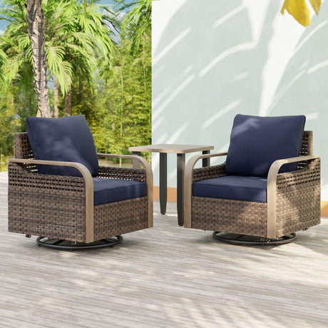 Modern Wicker Outdoor 3 Piece Wicker Swivel Rocking Chairs & Side Table, Brown/Gray - Eagle Peak Custom Canopy Tent