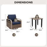 Modern Wicker Outdoor 3 Piece Wicker Swivel Rocking Chairs & Side Table, Brown/Gray - Eagle Peak Custom Canopy Tent